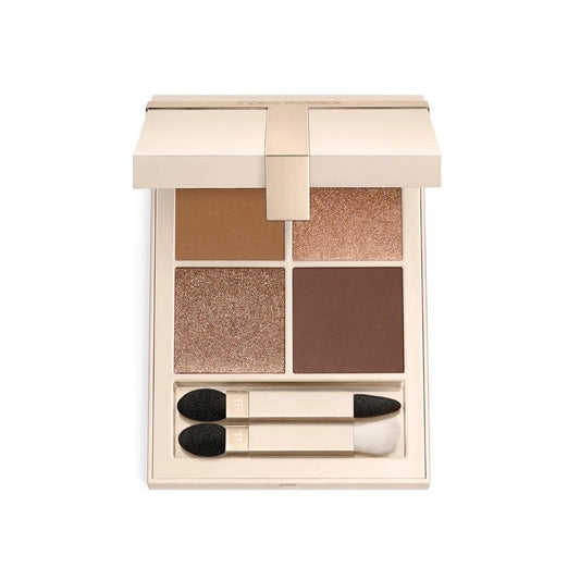 4-Color Neutral Eyeshadow Palette with 2 Makeup Brushes – Brown & Shimmer Eye Makeup